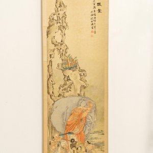 Shen Zhaohan (Xinhai) (China, 1855 - 1941): Bouddha aux enfants, encre et couleurs sur papier, monté en rouleau — photo 2