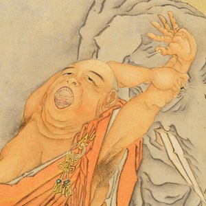 Shen Zhaohan (Xinhai) (China, 1855 - 1941): Bouddha aux enfants, encre et couleurs sur papier, monté en rouleau — photo 4