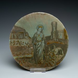 Signed Le Pluy, Lille: two grisaille and silver yellow painted glass roundels with Saint Catharine and Saint Barbara, 19/20th C. — photo 8