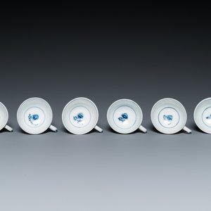 Six blue and white Meissen porcelain cups and saucers, a chocolate pot, a bowl and a tea caddy, 18th C. — photo 20