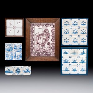 Six blue, white and manganese Dutch Delft tile panels, 18th C. — photo 1