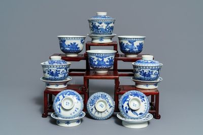 Six bols couverts en porcelaine de Chine 'Bleu de Hue' pour le Vietnam, 19ème