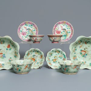 Six bols en porcelaine de Chine céladon et une paire de bols sur supports pour le marché Peranakan ou Straits, 19ème — photo 1