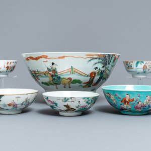 Six bols en porcelaine de Chine famille rose et verte, 19/20ème — photo 1