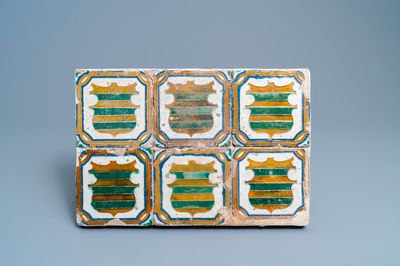 Six carreaux armoriés de type 'Arista', Espagne, Toledo, 2ème moitié du 16ème