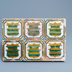 Six carreaux armoriés de type 'Arista', Espagne, Toledo, 2ème moitié du 16ème — photo 1