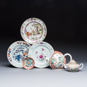 Six Chinese and French famille rose, verte and Imari-style wares — 照片 1