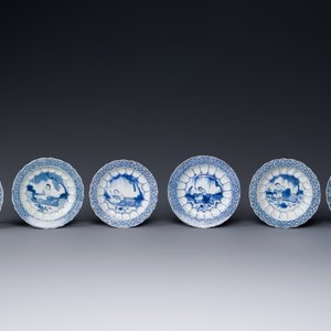Six Chinese blue and white 'acupuncture' saucers, Kangxi — photo 2