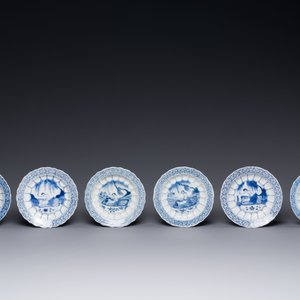 Six Chinese blue and white 'acupuncture' saucers, Kangxi — photo 4