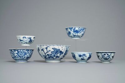 Six Chinese blue and white bowls, Kangxi