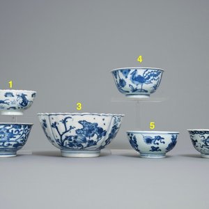 Six Chinese blue and white bowls, Kangxi — 照片 2
