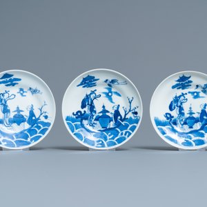 Six Chinese blue and white cups and saucers, 19th C. — 照片 4
