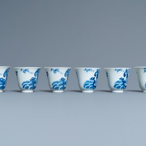 Six Chinese blue and white cups and saucers, 19th C. — 照片 7