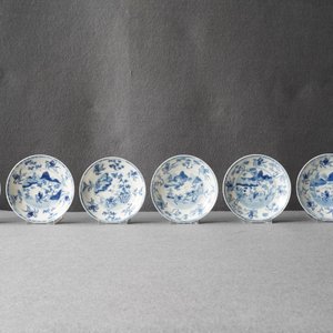 Six Chinese blue and white cups and saucers with horseriders, Kangxi — photo 17
