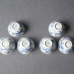 Six Chinese blue and white cups and saucers with horseriders, Kangxi — photo 21
