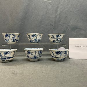 Six Chinese blue and white cups and saucers with horseriders, Kangxi — photo 23