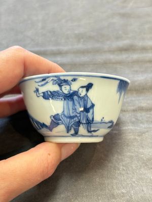 Six Chinese blue and white cups and ten saucers, Kangxi — 照片 33
