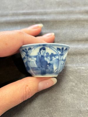 Six Chinese blue and white cups and ten saucers, Kangxi — 照片 42