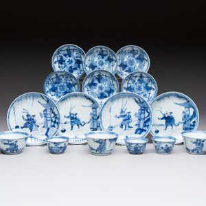 Six Chinese blue and white cups and ten saucers, Kangxi — 照片 1