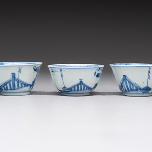 Six Chinese blue and white cups and ten saucers, Kangxi — 照片 11