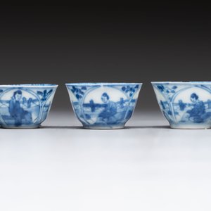 Six Chinese blue and white cups and ten saucers, Kangxi — 照片 14