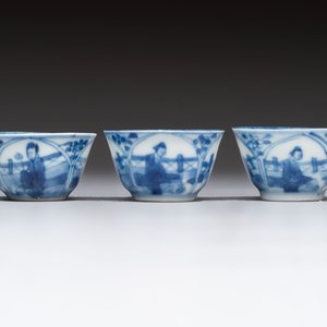 Six Chinese blue and white cups and ten saucers, Kangxi — 照片 15