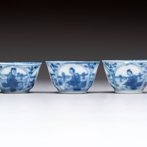 Six Chinese blue and white cups and ten saucers, Kangxi — 照片 16