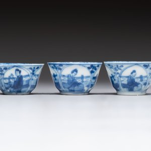 Six Chinese blue and white cups and ten saucers, Kangxi — 照片 17