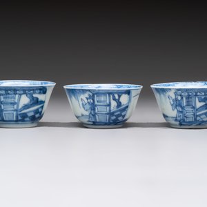 Six Chinese blue and white cups and ten saucers, Kangxi — 照片 10