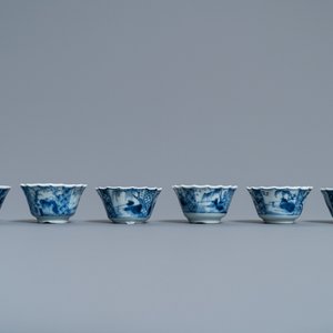 Six Chinese blue and white cups, six saucers and a bowl, Ming and Kangxi — photo 11