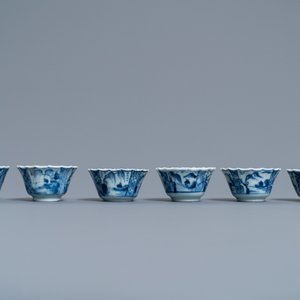 Six Chinese blue and white cups, six saucers and a bowl, Ming and Kangxi — photo 13
