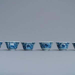 Six Chinese blue and white cups, six saucers and a bowl, Ming and Kangxi — photo 14