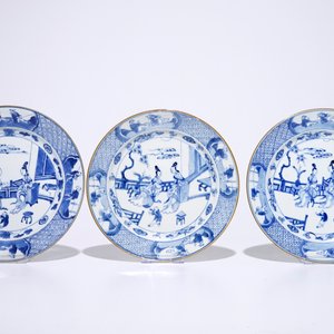 Six Chinese blue and white dishes with the The Two Qiaos, Kangxi/Yongzheng — 照片 2