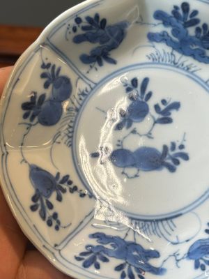 Six Chinese blue and white flower-shaped 'sanduo' cups and saucers, lingzhi mark, Kangxi — 照片 10