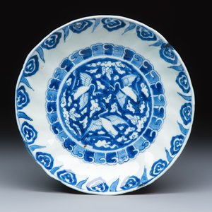 Six Chinese blue and white ko-sometsuke 'Crane' plates for the Japanese market — photo 12