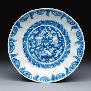 Six Chinese blue and white ko-sometsuke 'Crane' plates for the Japanese market — photo 4