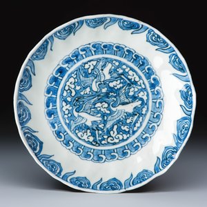 Six Chinese blue and white ko-sometsuke 'Crane' plates for the Japanese market — photo 8
