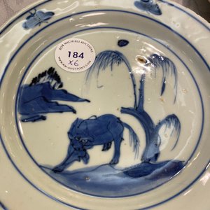 Six Chinese blue and white ko-sometsuke 'ox' plates for the Japanese market, Transitional period — photo 8