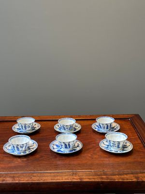 Six Chinese blue and white 'Long Eliza' cups and saucers, various marks, Kangxi — 照片 1
