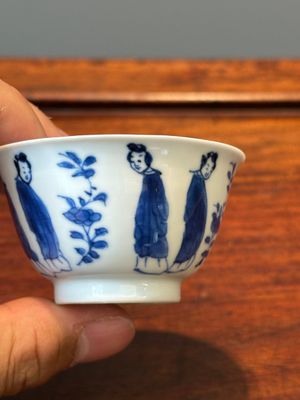 Six Chinese blue and white 'Long Eliza' cups and saucers, various marks, Kangxi — 照片 11