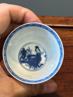 Six Chinese blue and white 'Long Eliza' cups and saucers, various marks, Kangxi — 照片 12