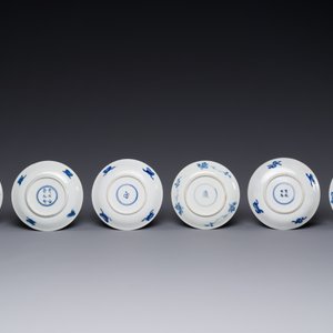 Six Chinese blue and white 'Long Eliza' cups and saucers, various marks, Kangxi — 照片 2
