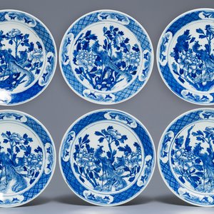 Six Chinese blue and white 'phoenix' chargers, 19th C. — photo 1
