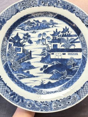 Six Chinese blue and white plates and a dish with landscape design, 18th C. — photo 2