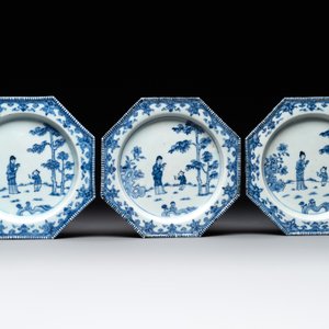 Six Chinese blue and white plates probably after a European silver model, Qianlong — photo 4