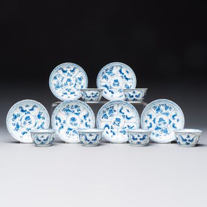 Six Chinese blue and white 'Rooster' cups and saucers, Kangxi — photo 1