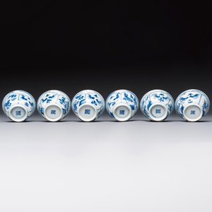 Six Chinese blue and white 'Rooster' cups and saucers, Kangxi — photo 11