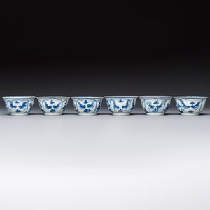 Six Chinese blue and white 'Rooster' cups and saucers, Kangxi — photo 8