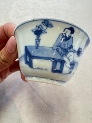 Six Chinese blue and white 'Scholar in a Garden' cups and saucers, Yongzheng — photo 14