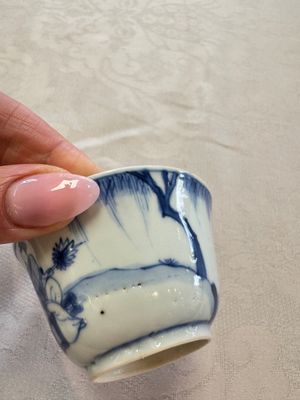 Six Chinese blue and white 'Scholar in a Garden' cups and saucers, Yongzheng — photo 17